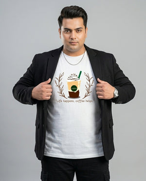 Life Happens, Coffee Helps Plus Size Men Premium Tee