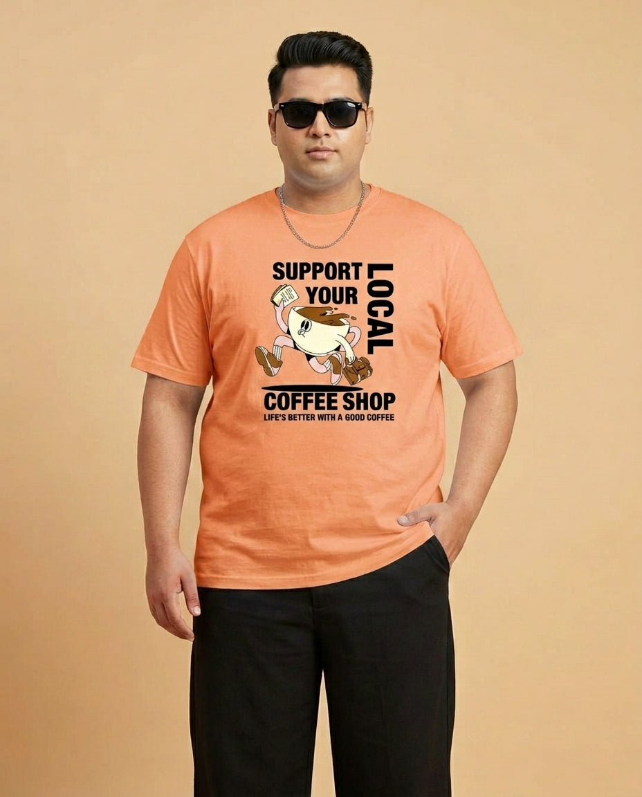 Support Local Coffee Shop Plus Size Men Premium Tee
