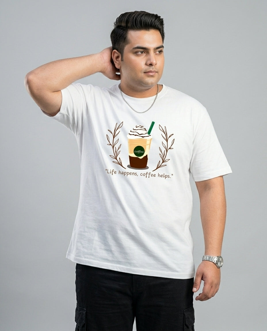 Life Happens, Coffee Helps Plus Size Men Premium Tee