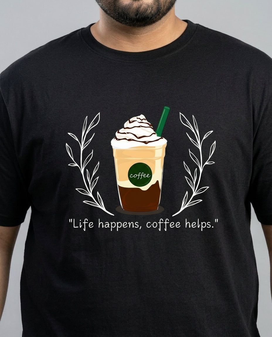 Life Happens, Coffee Helps Plus Size Men Premium Tee