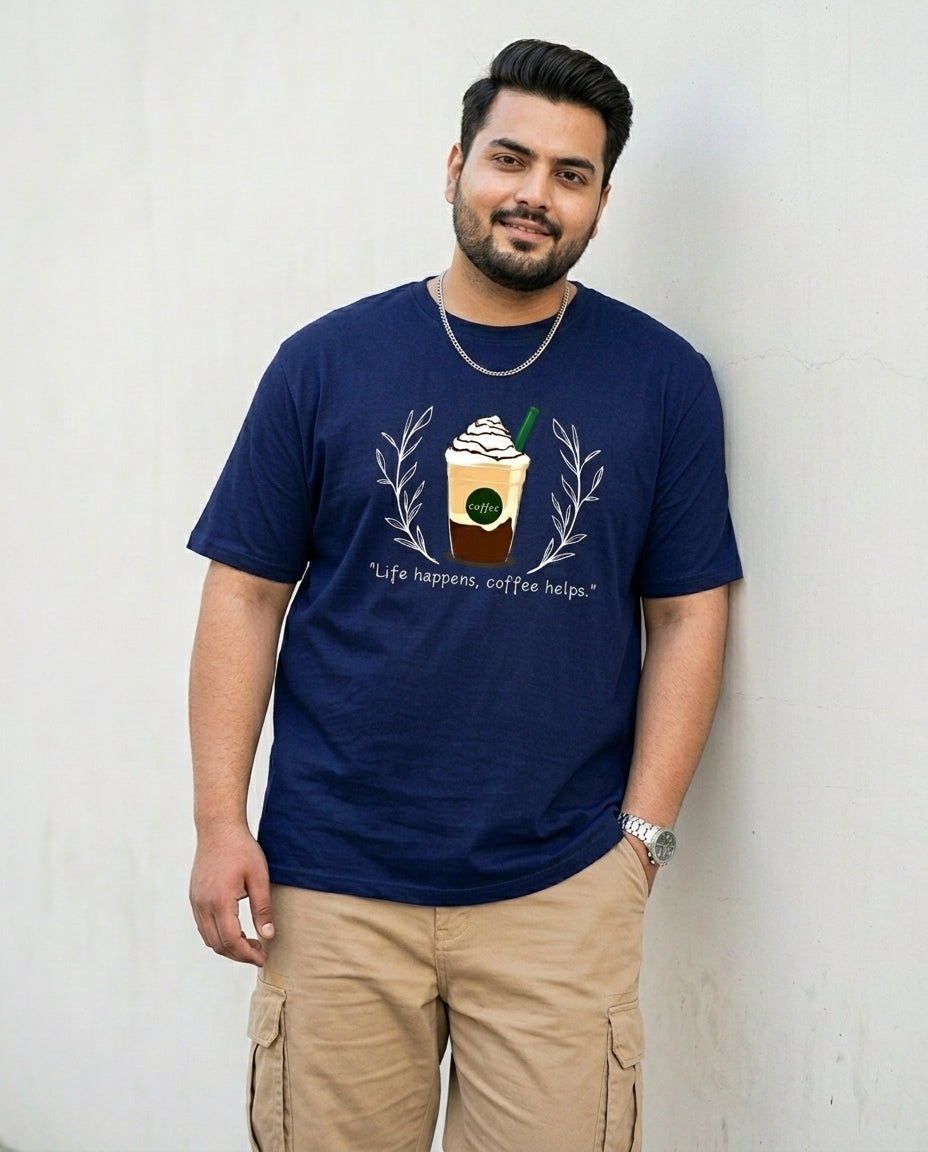 Life Happens, Coffee Helps Plus Size Men Premium Tee