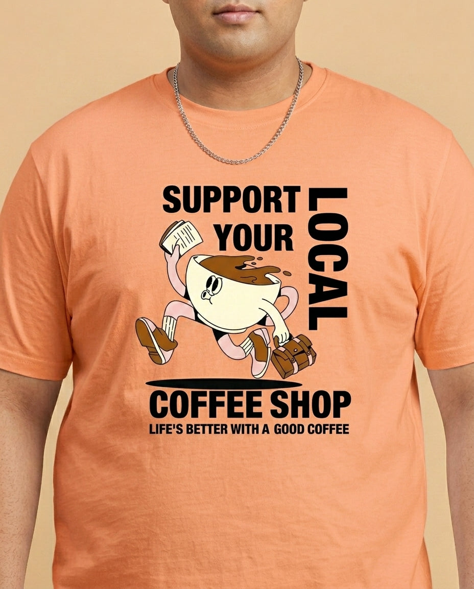 Support Local Coffee Shop Plus Size Men Premium Tee