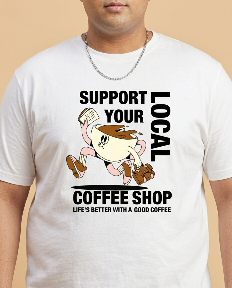 Support Local Coffee Shop Plus Size Men Premium Tee