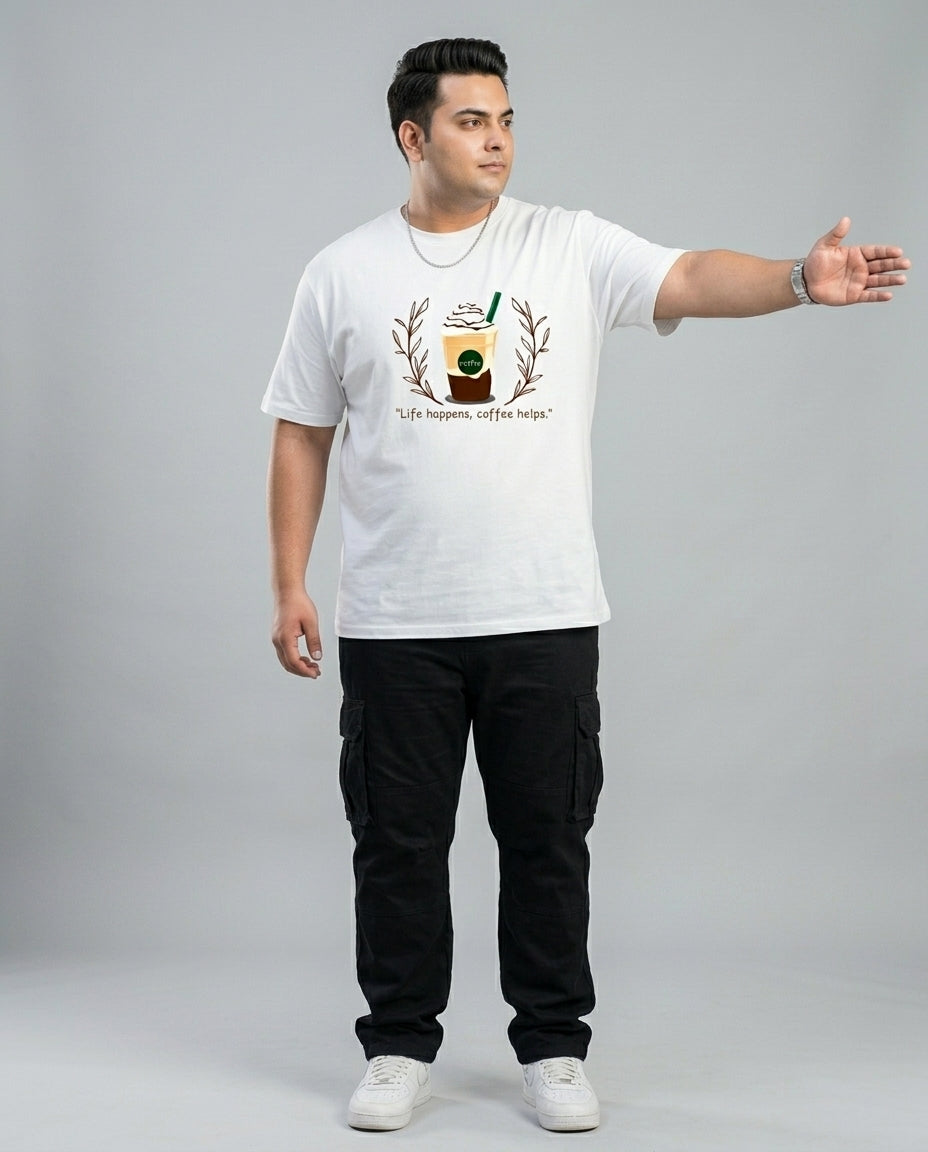 Life Happens, Coffee Helps Plus Size Men Premium Tee