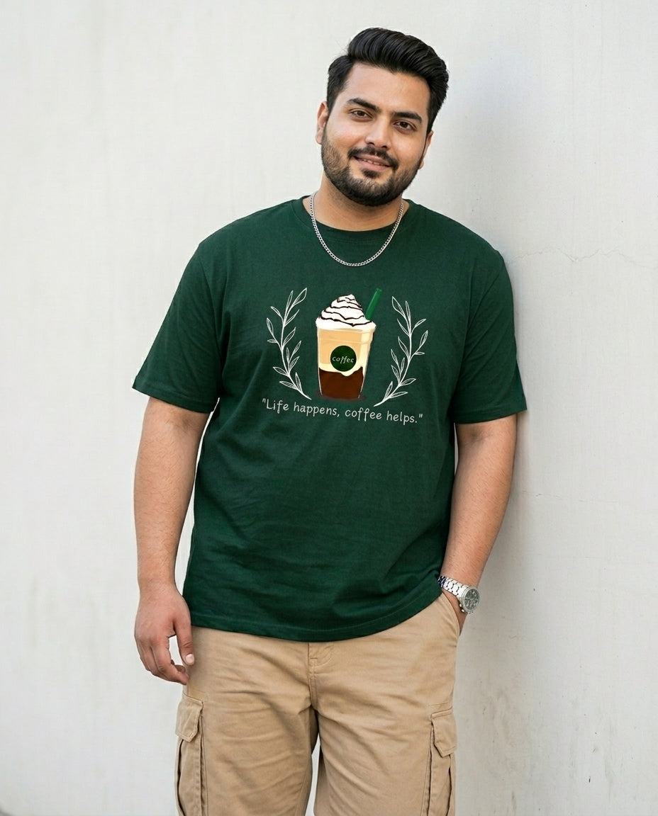 Life Happens, Coffee Helps Plus Size Men Premium Tee