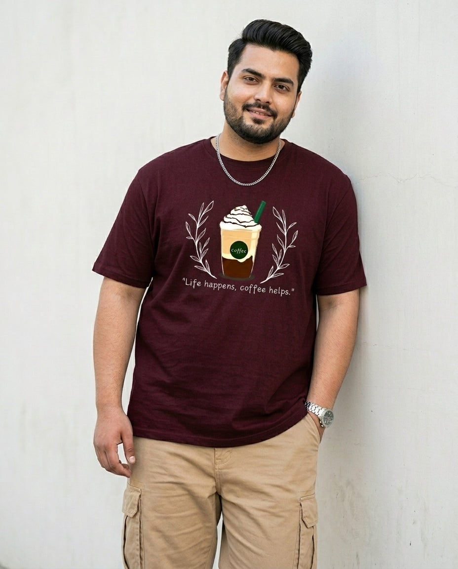 Life Happens, Coffee Helps Plus Size Men Premium Tee