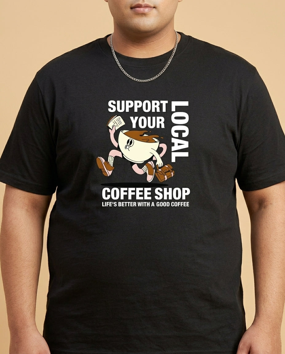 Support Local Coffee Shop Plus Size Men Premium Tee